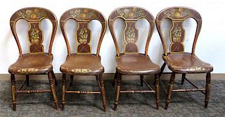 Four Early American Painted Balloon Back Chairs