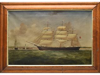 Early ship portrait of the schooner 'Aaron Brown', 19th century.