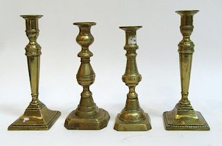 Four Antique 19th C. Spun Brass Candlesticks