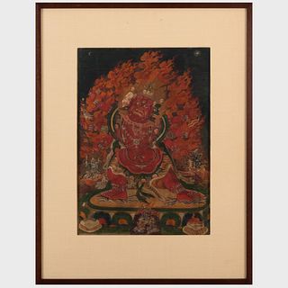 Tibetan Thangka of Red Mahakala 