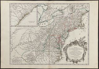 De Vaugondy - Map of New England, North East America (Carolinas, Ohio, New York, New Jersey, Pennsylvania, Maryland, Virginia)