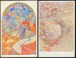 Mucha - 4 Illustrations on Postcards