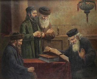 SCHMIDT, Oskar. Oil on Canvas. Rabbis in Synagogue