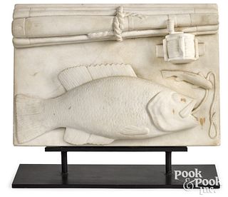 Carved marble fish plaque, ca. 1900