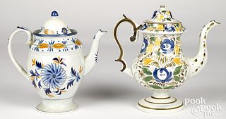 Two pearlware coffee pots, early 19th c.