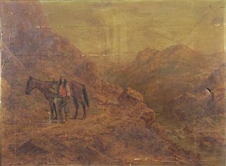RASCHEN, Henry. Oil on Canvas. Indian with Horse.
