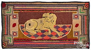 Recumbent dog hooked rug, early 20th c.