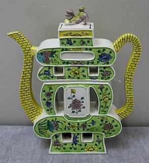 Vintage Chinese Enameled Porcelain Tea Pot with
