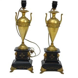 Pair 19/20C. Empire Style Bronze Urn Lamps