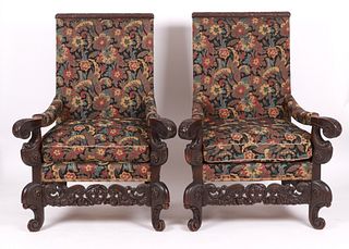 Continental Carved Baroque Style Armchairs