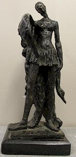 F.V. Monogrammed Brutalist Bronze Sculpture of