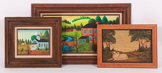Three American Folk Art Paintings, Amos Shontz, Etc