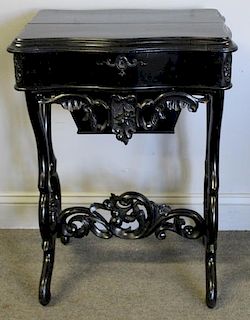 Victorian Carved Ebonised Sewing Stand.