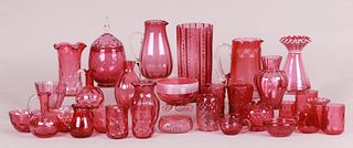 A Large Group of Cranberry Glass