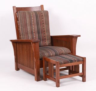 Stickley Manlius NY Mission Oak Recliner and Stool