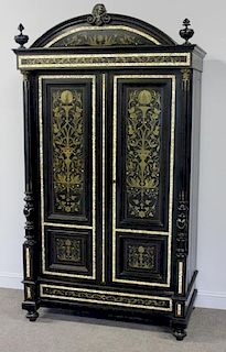 Antique Continental Ebonised, Brass & Mother of