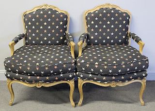 Pair of Vintage Louis XV Style Upholstered Arm