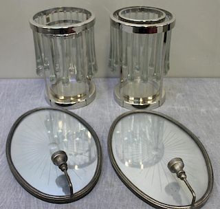 Two Hurricane Candle Holders with Glass Drops