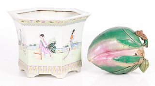 A Chinese Porcelain Jardiniere and Peach