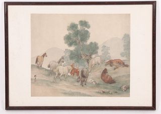 Chinese School, Eight Horses of Mu, Watercolor