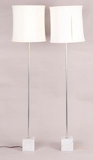 A Pair of Minimalist Marble Base Floor Lamps