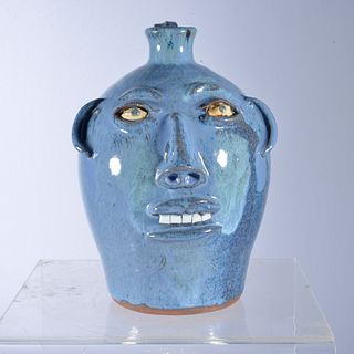 Walter Fleming Blue Glass-Decorated Face Jug