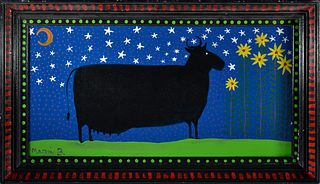 Marvin Bailey Early Cow Scene Painting (Framed)
