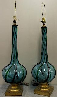 Midcentury Pair of Large Decorative Murano Lamps.