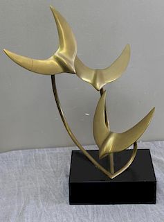 Midcentury Signed Abstract Brass Bird Sculpture.