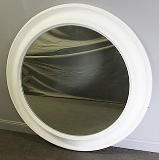 Large White Circular Sirmos Bolection Mirror.