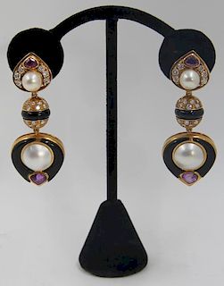JEWELRY. Pair of 18kt, Diamond, and Colored Gem