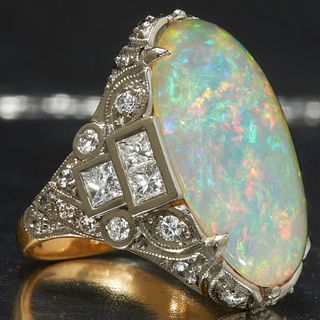 LARGE OPAL AND DIAMOND RING