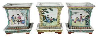 Three Chinese Enameled Porcelain Jardinieres