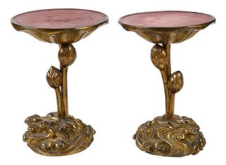 Pair Gilt and Lacquered Lotus Stands 
