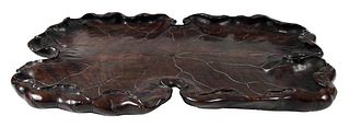 Chinese Lychee Wood Lotus Leaf Form Tray
