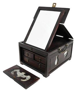 Chinese Hardwood & Marble Jewelry or Valuables Box