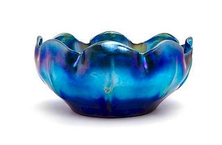 * A Tiffany Studios Blue Favrile Glass Bowl, Diameter 5 inches.