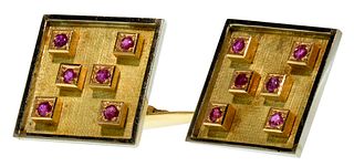 18k Bi-Color Gold and Ruby Cufflink Set