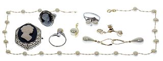 Mixed Gold, Pearl and Cameo Jewelry Assortment