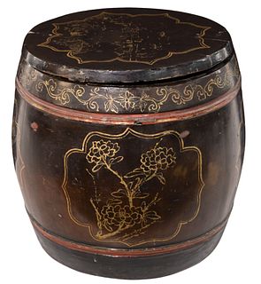 Chinese Lacquered and Painted Wood Garden Stool