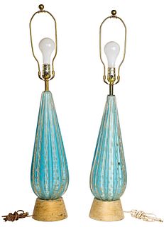 (Attributed to) Barovier & Toso Murano Aventurine Art Glass Lamps