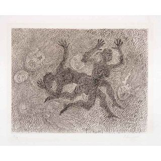 JUAN SORIANO, Mujeres y medusas, de la carpeta Cinco lecturas del mundo de Juan Rulfo Firmado Grabado P/A, 36 x 45 cm