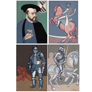 ARNOLD BELKIN, Varios títulos, de la serie Conquistadores, Firmadas, Serigrafías A.P., 56 x 38 cm c/u, piezas: 4
