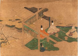 Japanese, Painting of Four Figures in House, 19th Century