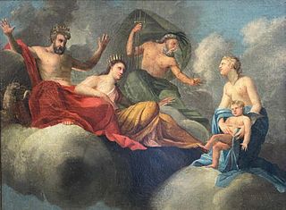 Venus Presenting Cupid to Jupiter, Very Large 18th Century Old Master oil