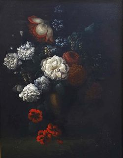18th Century Flemish Old Master Oil,l Still life of flowers in a vase