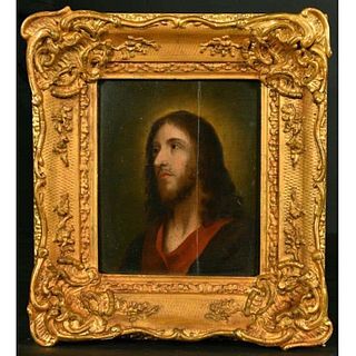 Antique Spanish Old Master Oil on Wood Panel, Head Portrait of Christ