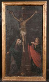 18th CENTURY ITALIAN OLD MASTER OIL ON CANVAS - THE CRUCIFIXION CHRIST ON CROSS