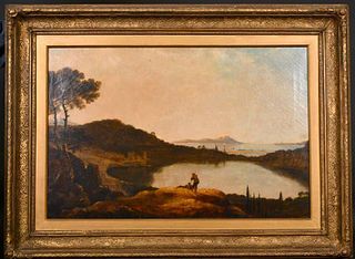 Follower of Richard Wilson (1713-1782) Antique Oil Figures in Sunset Landscape