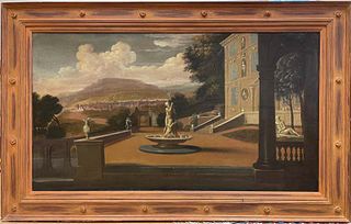 Huge Early 1700's Italian Old Master Oil Painting Neo Classical Palace Landscape